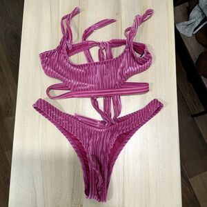 Made in USA Purple/Pink Velvet Ribbed Bikini by Dippin Daisy's Top-Sm Bottom-Med